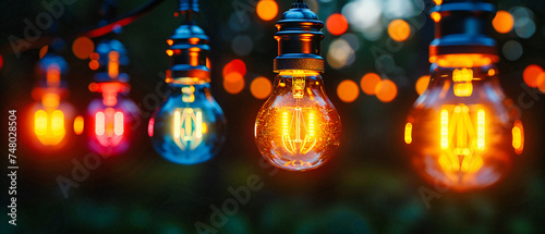 Vintage Edison Bulb Glowing, Decorative Lighting Concept, Retro and Antique Design Elements