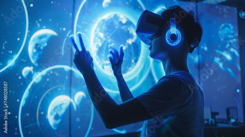 Person with VR headset gest...