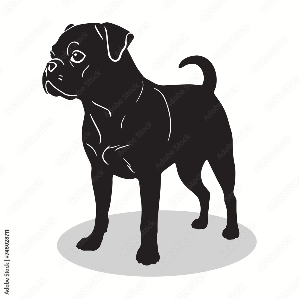 Obraz premium Pug silhouettes and icons. Black flat color simple elegant Pug animal vector and illustration with white background.