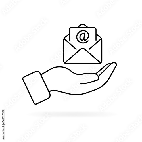 Letter icon. Personalized envelope in hand. Linear style. Vector icon