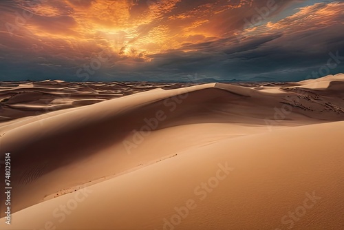 a Breathtaking sunset over sand dunes in the desert