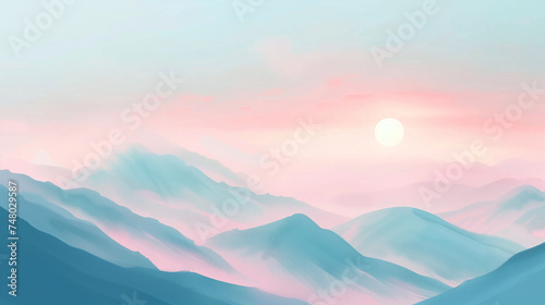 Panoramic mountain illustration, serene and peaceful