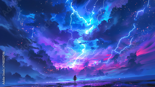 abstract amazing lightning strike, anime background © Adja Atmaja