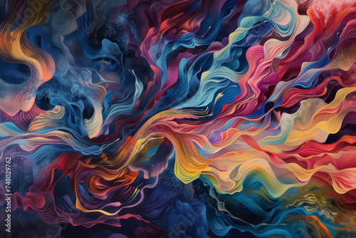 Vibrant Abstract Fluid Art Pattern - A colorful and dynamic abstract image with flowing patterns and a blend of various hues