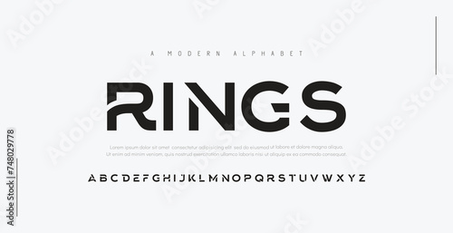 Rings Modern abstract digital alphabet font. Minimal technology typography, Creative urban sport fashion futuristic font and with numbers. vector illustration photo