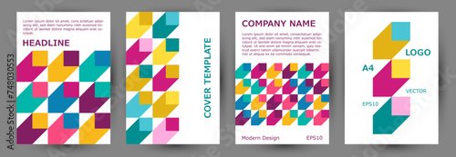 Business catalog front page mokup collection vector design. Memphis style digital poster layout