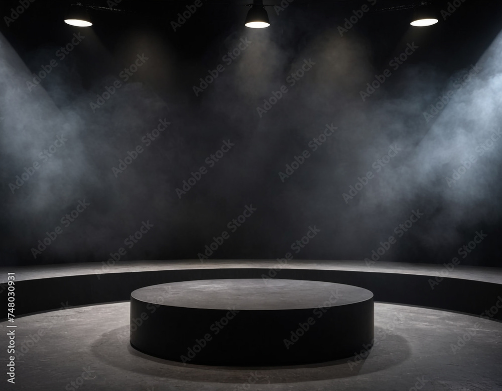 A Stone Podium black dark smoke dust Background product platform Generative AI A Stone Podium black dark smoke dust Background product platform Generative AI