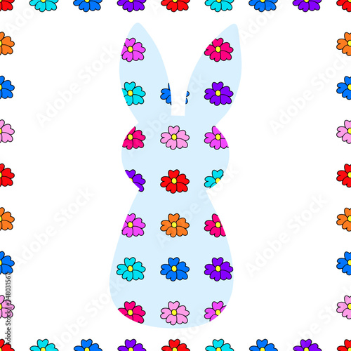 Bright seamless illustration with flower rabbits. Easter.