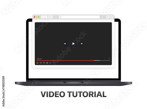 Video Tutorial laptop icon. Video viewing player. Flat style. Vector icon