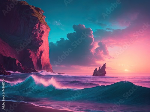 Seascape with a digital art aesthetic