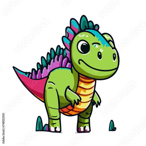 Vector Illustration of Dinosaurs: Stegosaurus, Brontosaurus, Velociraptor, Triceratops, Tyrannosaurus Rex, Spinosaurus, Pterosaurs