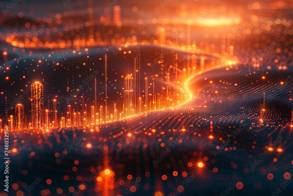 abstract futuristic electronic city in motion , in the style of intertwined networks, light red and dark azure, tilt shift. generative AI abstract futuristic electronic city in motion , in the style of intertwined networks, light red and dark azure, tilt shift. generative AI