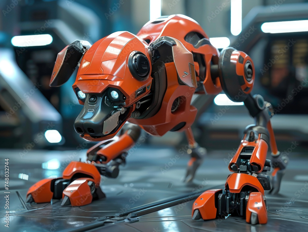 High-tech robot dog on a delivery mission in a space colony, 3D animated adventure