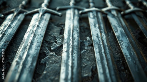 A close-up background showcasing metal knight swords, embodying the concept of knights