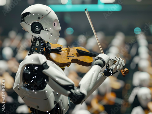 Humanoid robot conducting a robotic orchestra  3D animated music performance