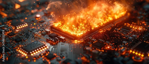 computer board concept with a fire, in the style of light orange and light bronze. Generative AI © Skiffcha