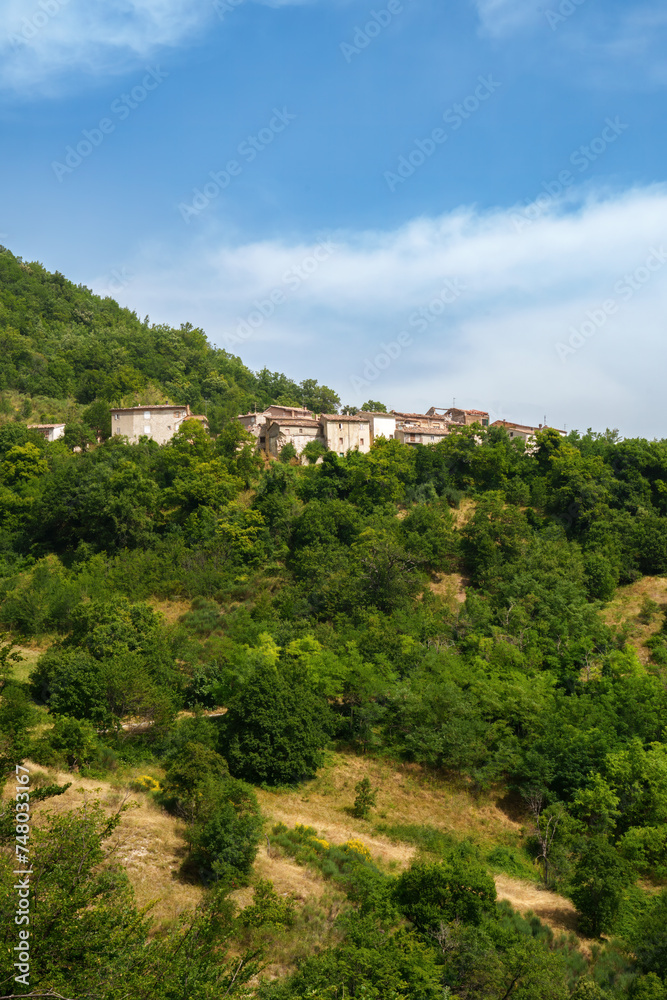 Rural landscape near Fiastra, Marche, Italy. Old village Rural landscape near Fiastra, Marche, Italy. Old village