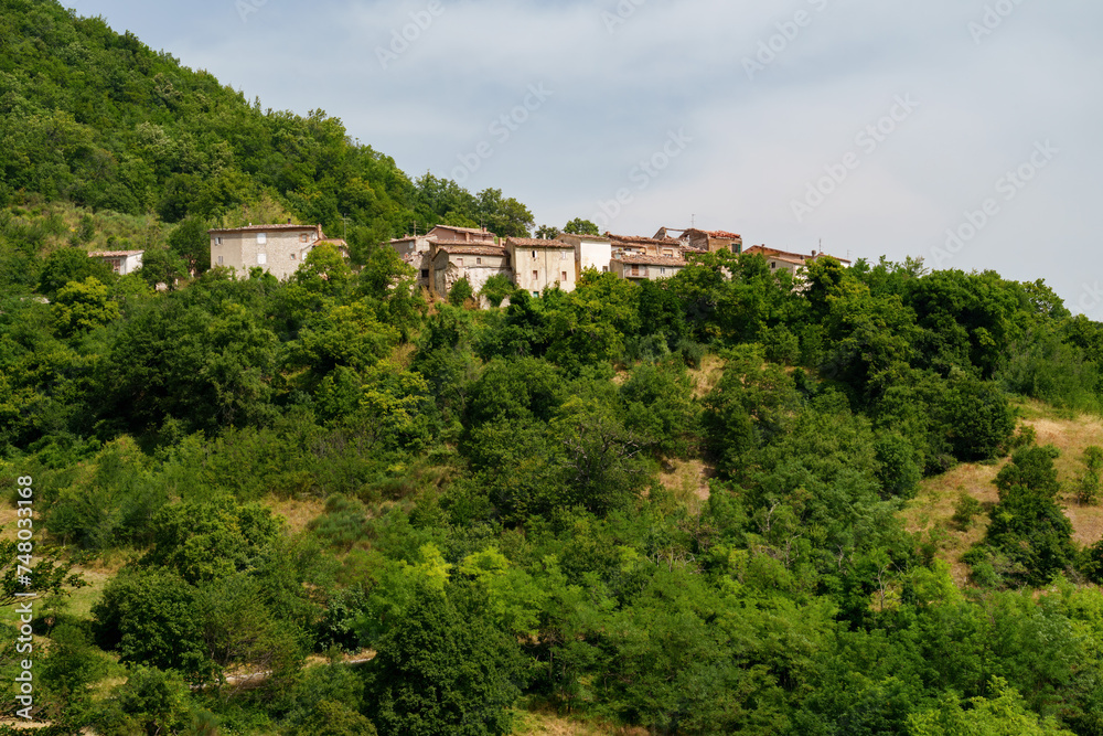 Rural landscape near Fiastra, Marche, Italy. Old village