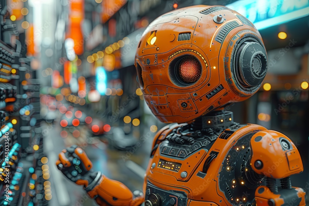 a robot with a pcb in its hands is working on a circuit board, uhd image, industrial machinery aesthetics. Generative AI. a robot with a pcb in its hands is working on a circuit board, uhd image, industrial machinery aesthetics. Generative AI.
