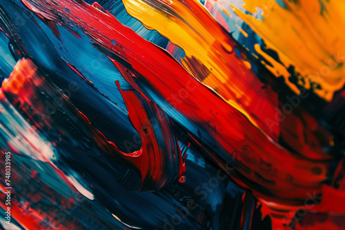 Vivid strokes of red and blue paints - A close-up shot of bold red and blue paint strokes on canvas showing texture and art in progress
