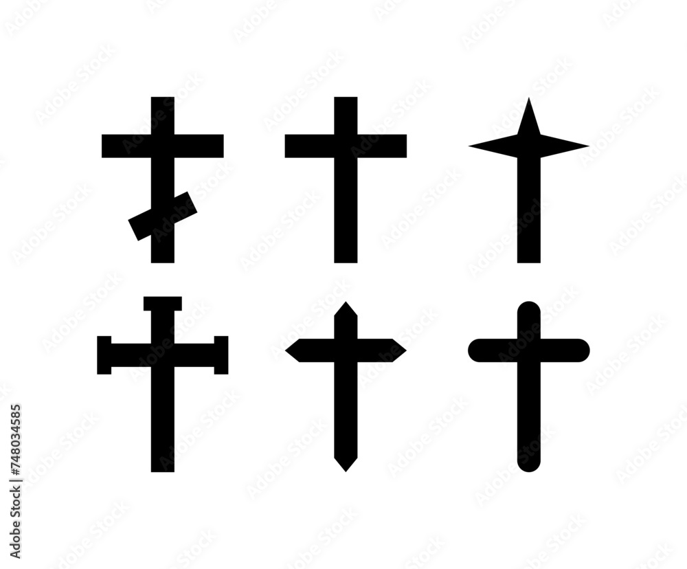 Christian cross icon set. Religious cross icons. Silhouette style. Vector icons Christian cross icon set. Religious cross icons. Silhouette style. Vector icons