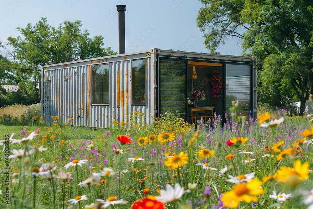 Container Home & Art Studio Amidst Wildflowers

