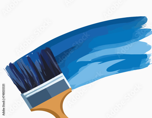 Vector drawing of flat blue paint brush; painted gouache illustration