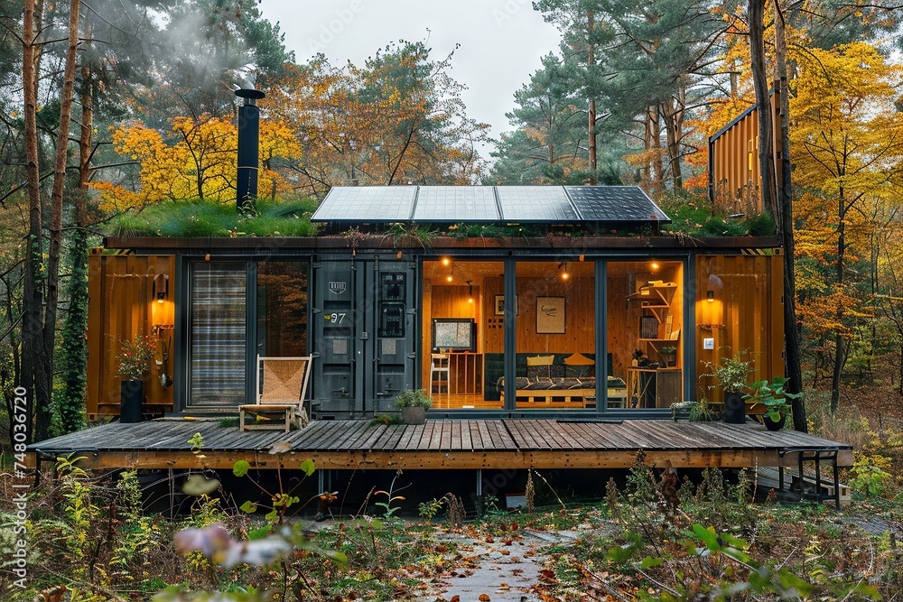 Eco-Friendly Container Home Among Trees

