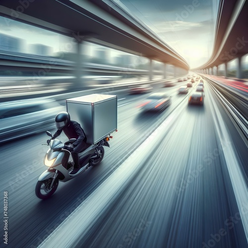 Man Wear Helmet on Delivery Bike ride on road 