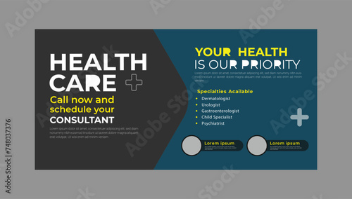 Modern professional medical healthcare social media cover design template with gradient colour, Social media cover page timeline, web banner ads design template.