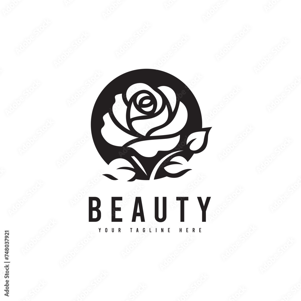 Beautiful rose flower logo in minimalist style. Vector flower silhouette. Suitable for beauty logos, makeup or floral themes.