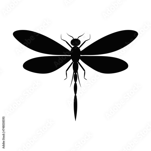 Dragonfly Silhouette. Beautiful Hand Drawn Dragonfly Silhouette Icon, Black vector illustration