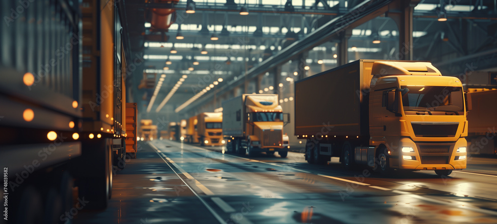 Trucks pull into a warehouse space ready for loading or unloading Stock ...