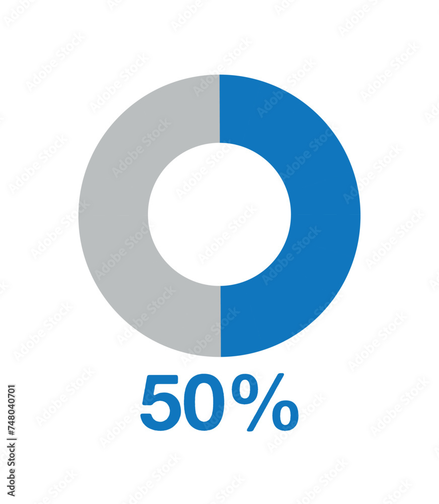 50% round graph blue. Graphic vector for statistics and finance, pie shape design isolated on white background 50% round graph blue. Graphic vector for statistics and finance, pie shape design isolated on white background