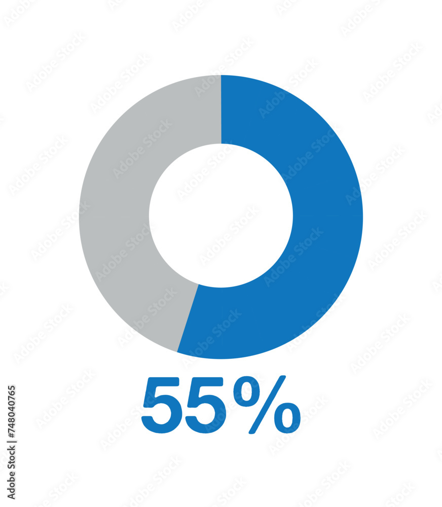 55% round graph blue. Graphic vector for statistics and finance, pie shape design isolated on white background 55% round graph blue. Graphic vector for statistics and finance, pie shape design isolated on white background