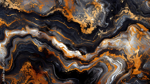Abstract Marble Patterns in Orange and Black