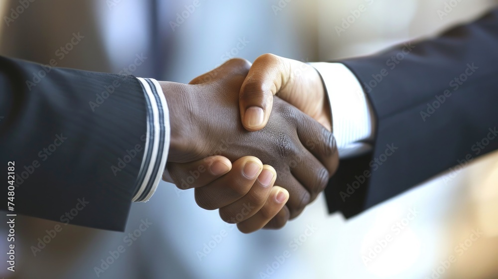 Two business professionals in a handshake, symbolizing agreements, partnerships, or deals Two business professionals in a handshake, symbolizing agreements, partnerships, or deals