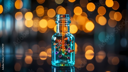 A close-up shot of a medical dropper bottle, with a rubber bulb and a glass tube, symbolizing medication dosage and administration, with precise details and vibrant colors. photo