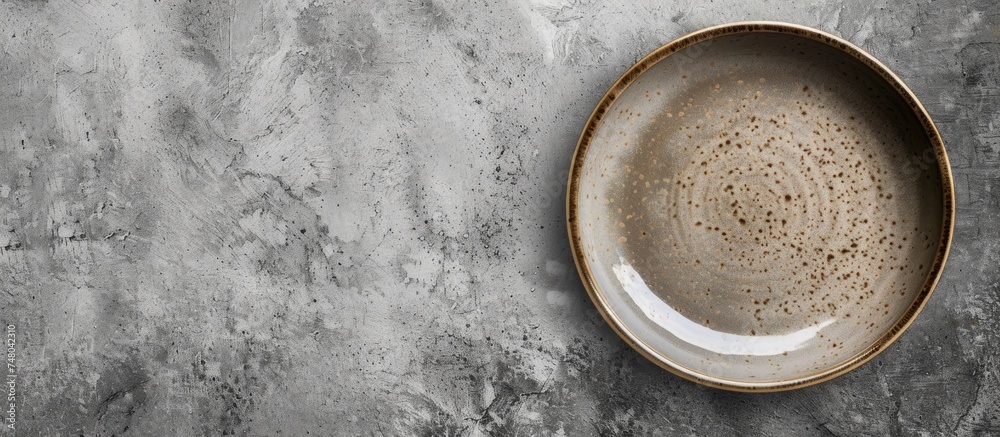 A brown ceramic bowl is placed on top of a wooden table in a simple and practical setting. The bowl is ready for use, possibly for serving or dining purposes.