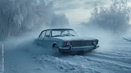 Chilly Journey  Classic Sedan in Snowy Wilderness