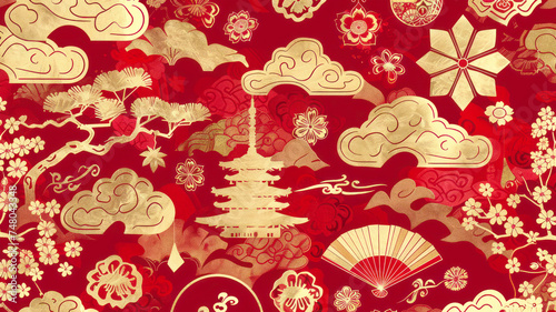 Red and Gold: An Oriental Pattern of Chinese and Japanese Icons and Symbols