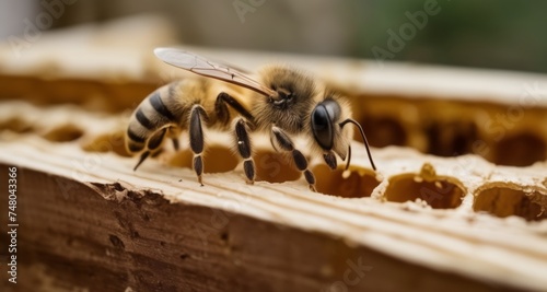  Bee in action, exploring a wooden structure © vivekFx