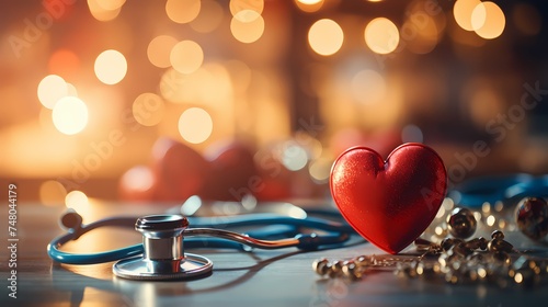 A high-definition image of a stethoscope intertwined with a heart symbol, representing the connection between medical care and cardiovascular health, captured with high-definition clarity photo