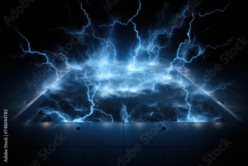 massive electric storm with numerous bright powerful electric multiple discharges in the air 
