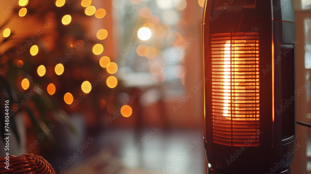 The oscillating heater emits a low hum as it runs its warm air providing a welcome escape from the chilly weather outside.