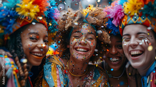 Friends Celebrating Carnival in Colorful Pointillist Style © Ph2023AI