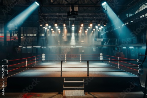 boxing ring with illumination by spotlights 