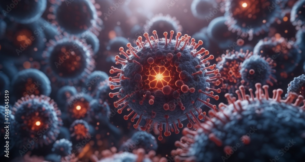 Obraz premium Viral Infection - A microscopic view of a virus spreading through cells