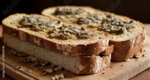  Deliciously toasted bread with a spread, ready to be savored