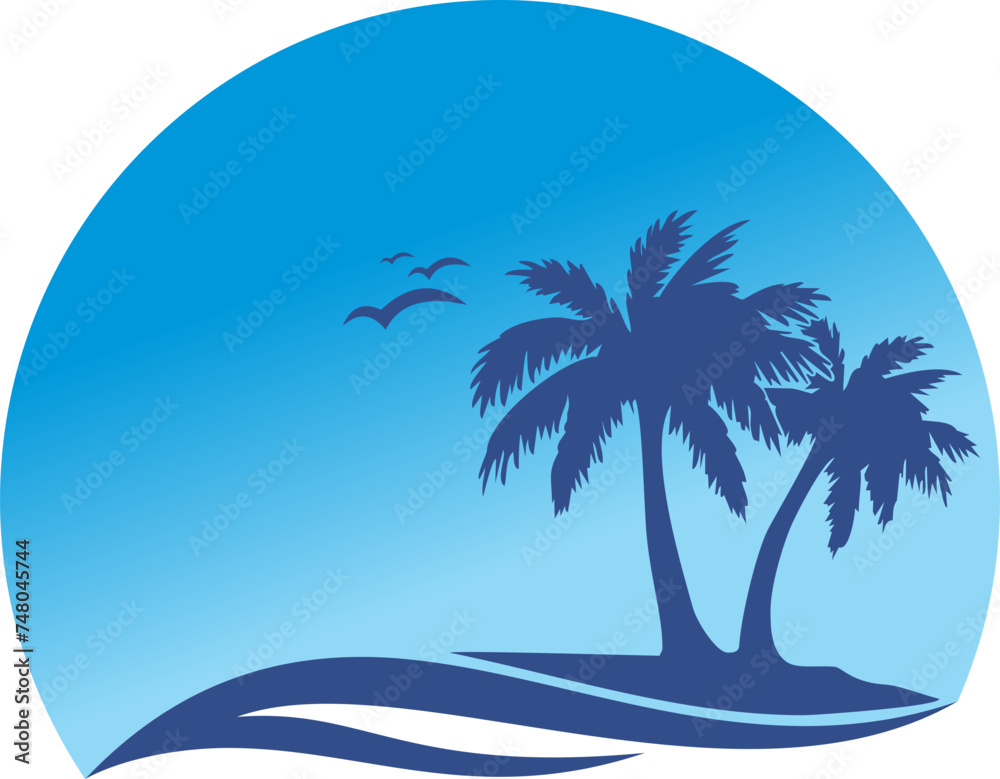 beach palm tree tropic logo tropical island with trees